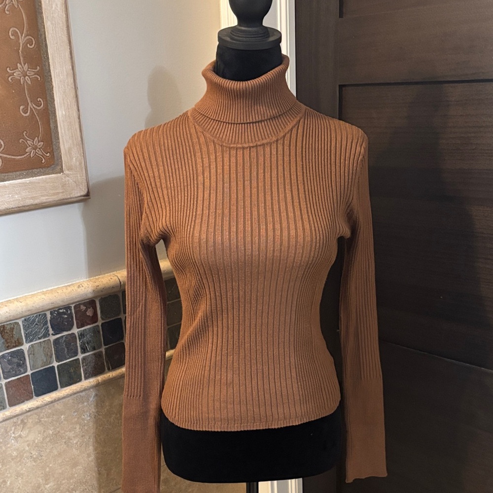 Lulu's Camel Ribbed Turtleneck Sweater